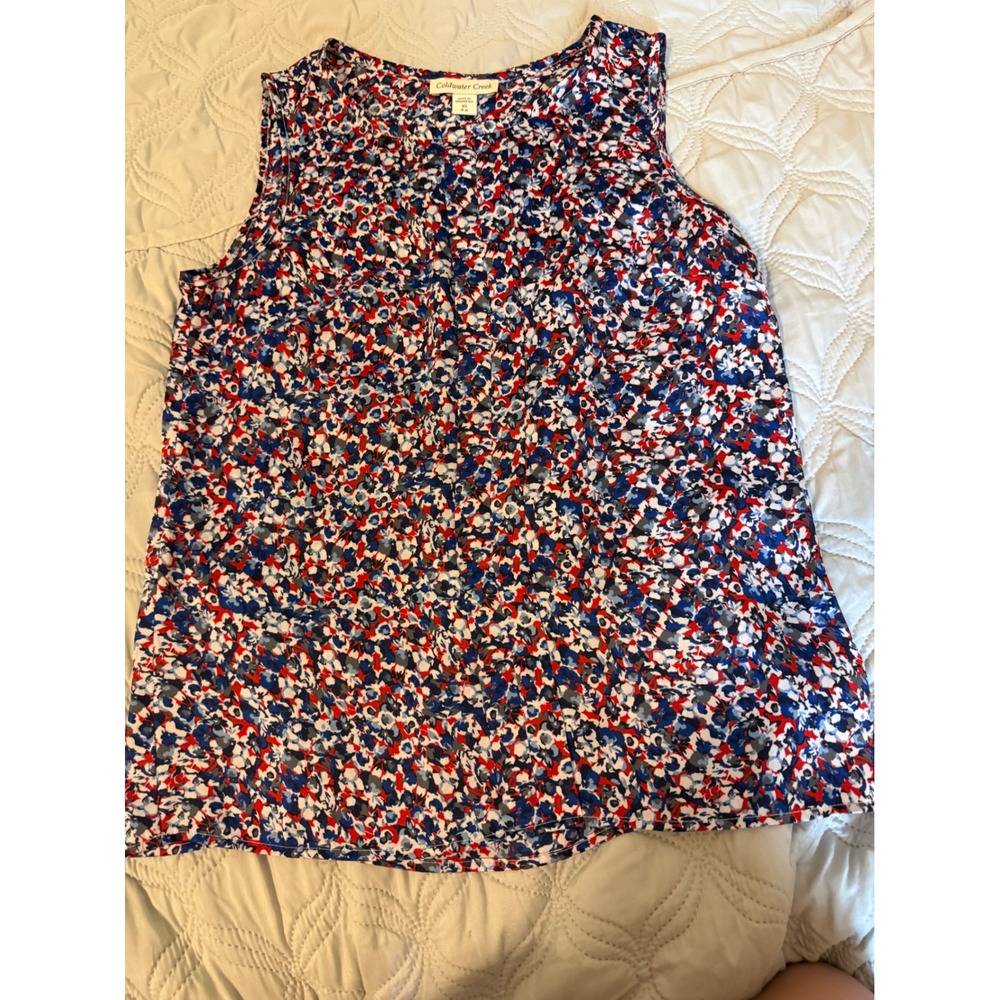 Coldwater Creek Floral‎ Sleeveless Pleated Blouse XS Red Blue White Lightweight
